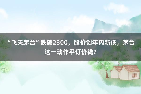 “飞天茅台”跌破2300，股价创年内新低，茅台这一动作平订价钱？