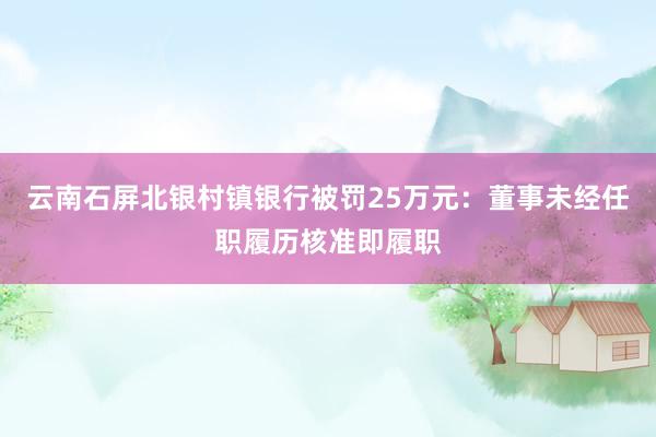 云南石屏北银村镇银行被罚25万元：董事未经任职履历核准即履职