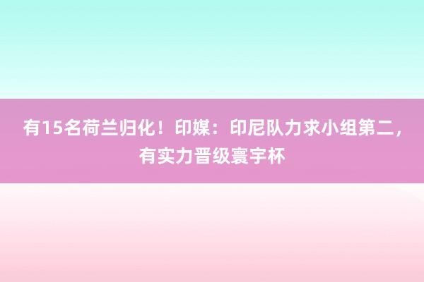 有15名荷兰归化！印媒：印尼队力求小组第二，有实力晋级寰宇杯